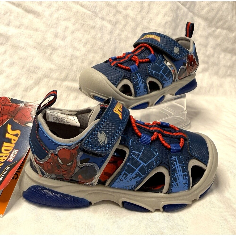 Marvel Spider-Man Toddler Boys Light-up Close Toe Sandals Size 6c Blue Shoes NWT